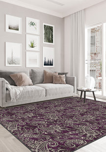Paisley patterned rug in purple.