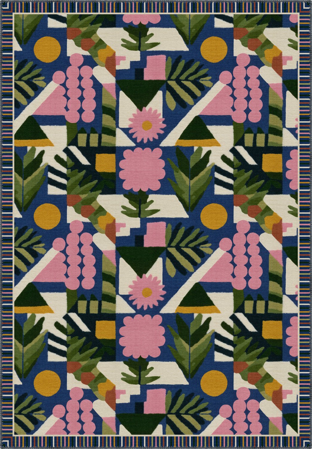 Colorful Bauhaus rug in midcentury style.