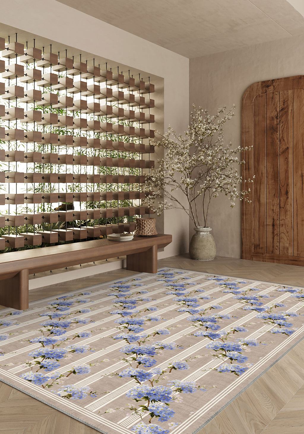 Celine Beige Hydrangea Rug