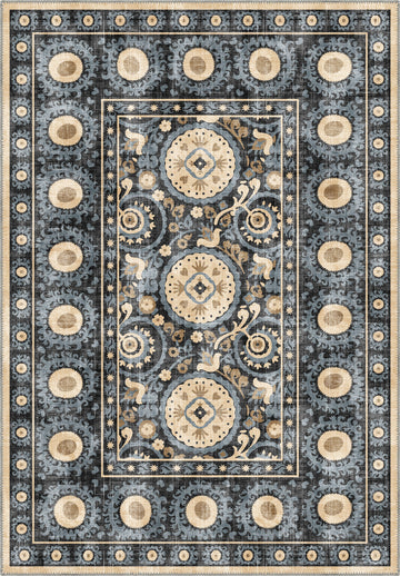 Blue ethnic rug for living room.