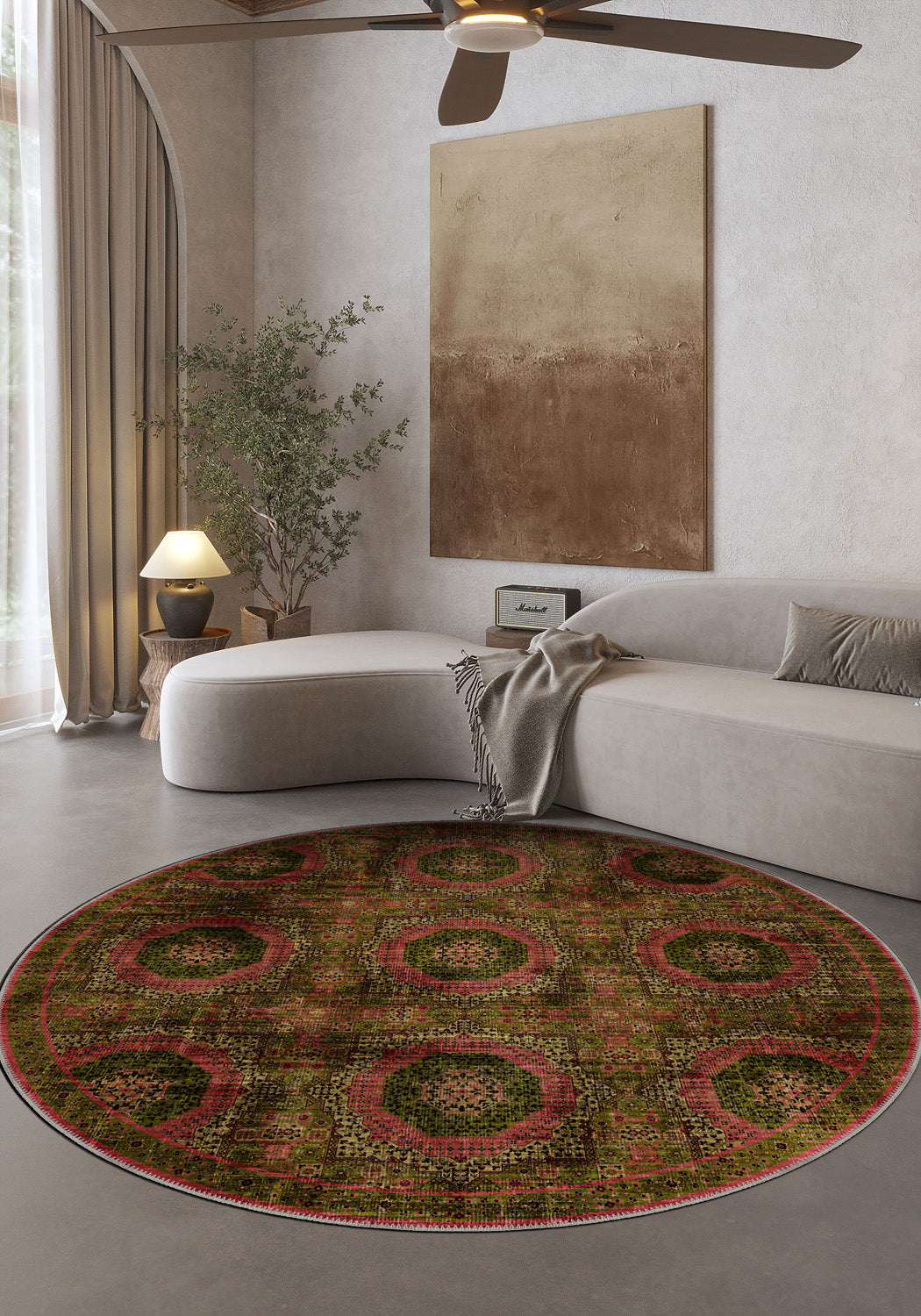 Round persian rug for living room.