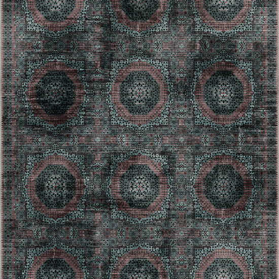Deep teal Persian vintage rug for living room.