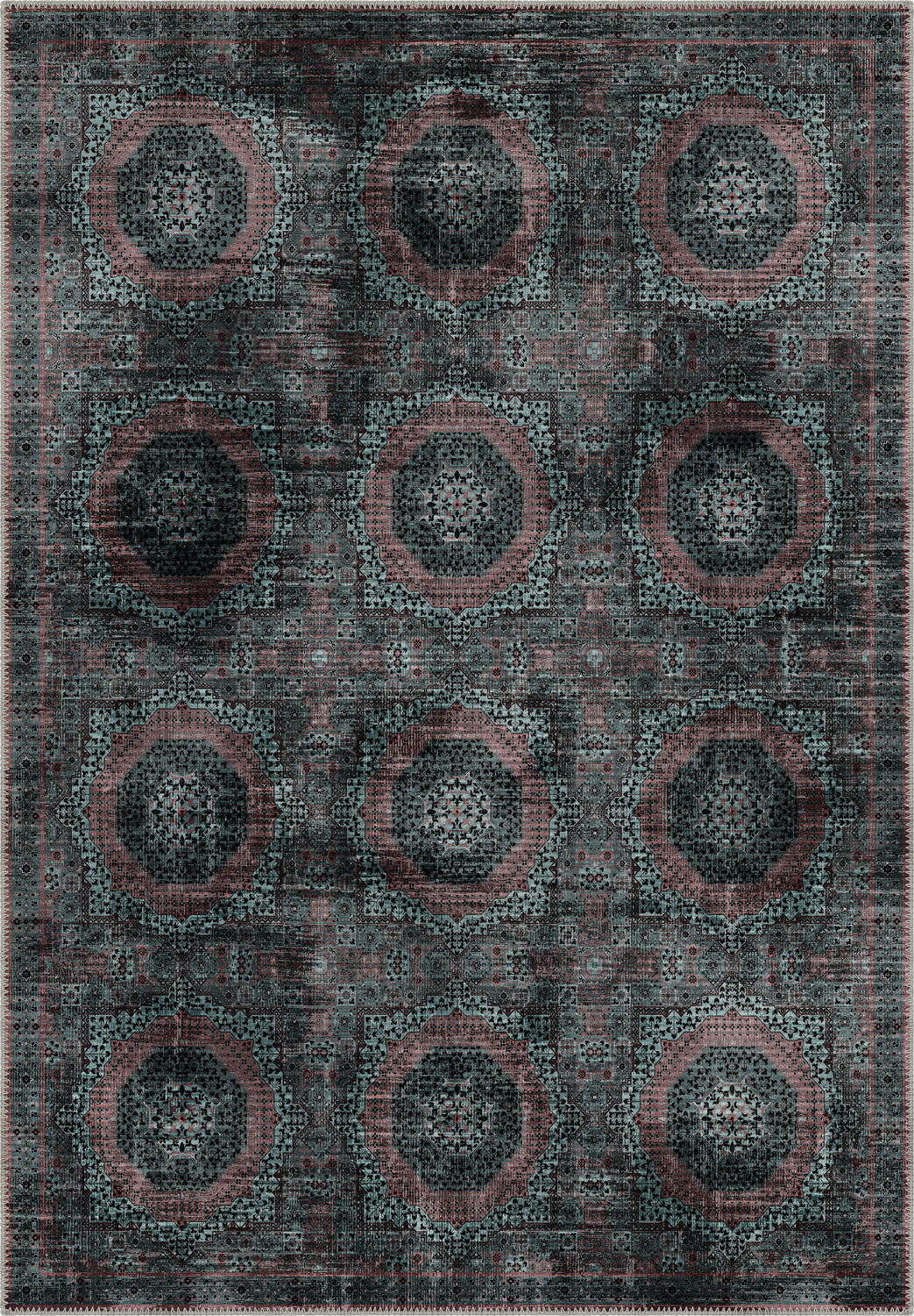 Deep teal Persian vintage rug for living room.