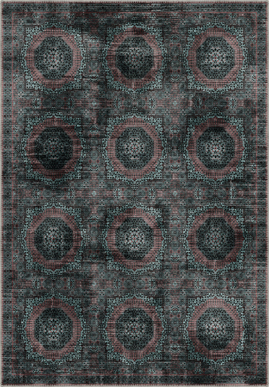 Deep teal Persian vintage rug for living room.