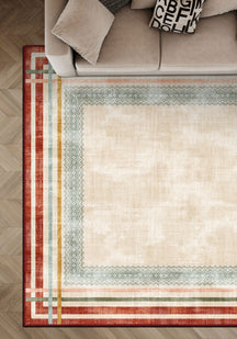 Cream geometric rug for living room.