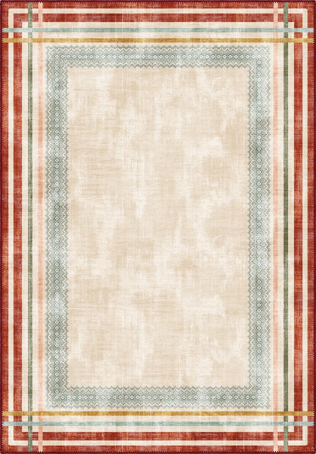 Colorful cream rug for living room.