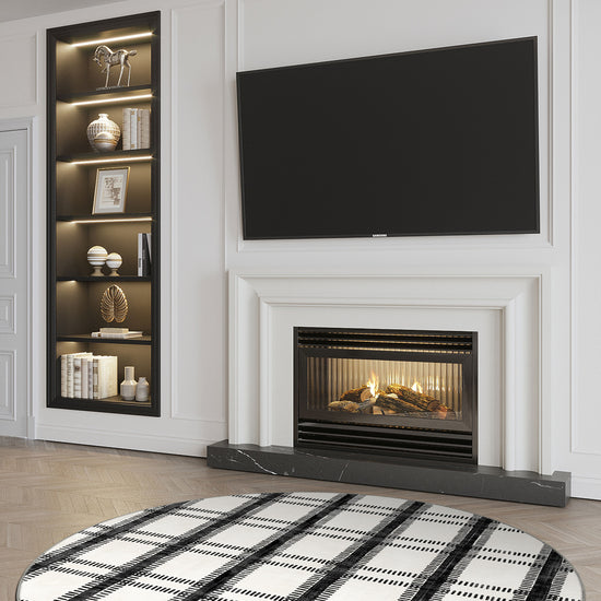 Black and white round rug for living room.