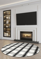 Black and white round rug for living room.