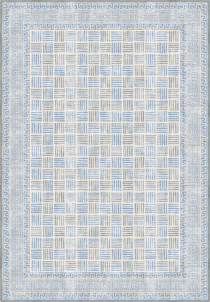 Geometric light blue rug for living room.