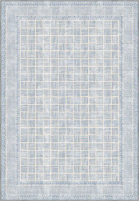 Geometric light blue rug for living room.