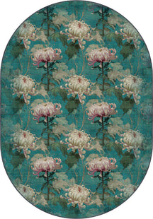 Chryselle Teal Chrysanthemum Rug