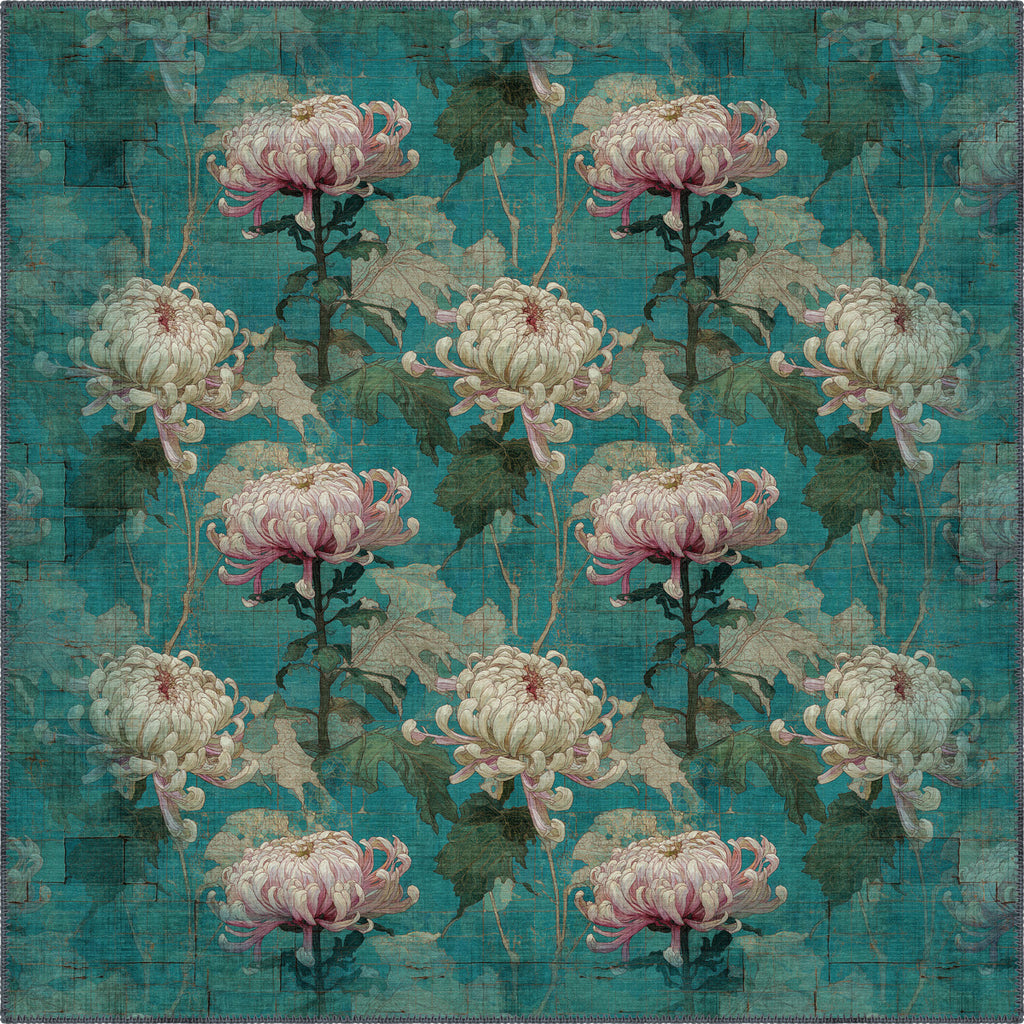 Chryselle Teal Chrysanthemum Rug