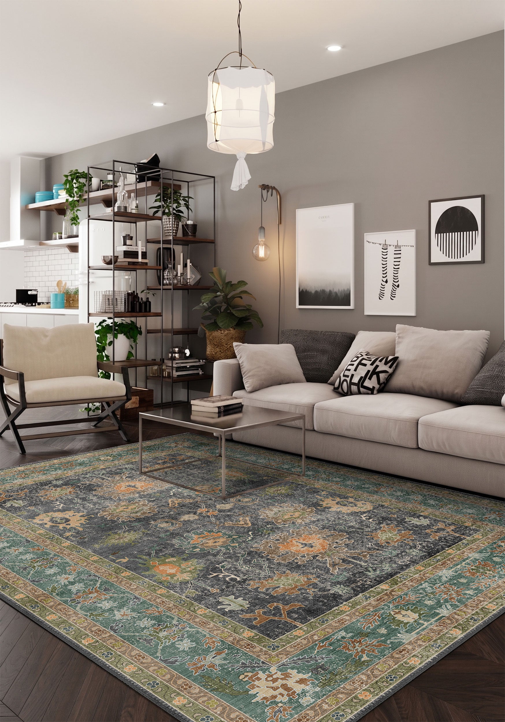✦vintage rug✦　150cm×87cm　インド・サルークラグ Alara Charcoal Oushak Rug | Rugette Vintage Rug