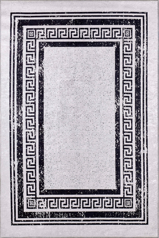 Maris Black and White Bordered Rug