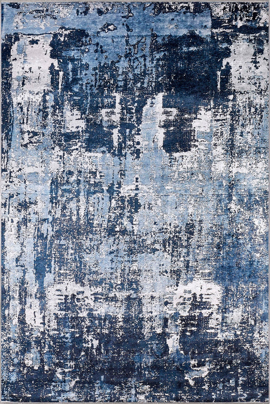 Delyra Blue Abstract Washable Rug